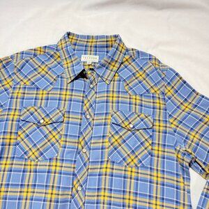 Tecovas Mens Western Wear Shirt Large Blue/Yellow Pearl Snap Long Sleeve Cowboy